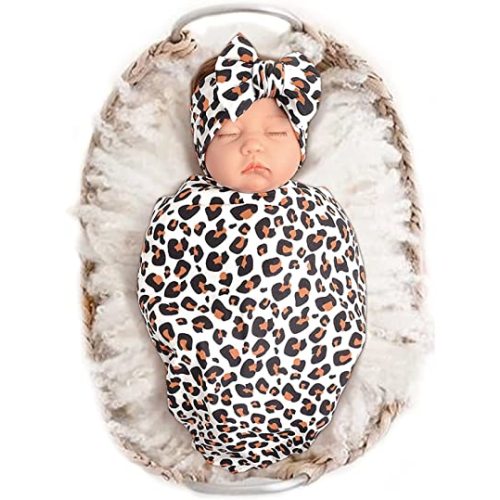 Konssy Baby Girl Newborn Receiving Blanket with Headband Set Baby Swaddle Nursery Swaddle Wrap