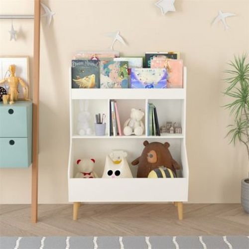 Kids Bookshelf, Toy Storage Cubby With Toy Storage Bin, 3 Storage Compartments And 2-tier Open Shelves, Toddler Bookshelf for Playroom