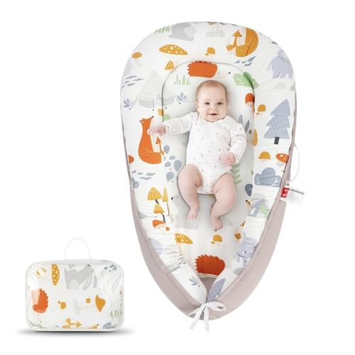 Baby Lounger, Portable Infant Support Pad for Newborn to 24 Months, Lightweight Baby Essential with Breathable Cotton for Tummy Time and Daily Care (Fox)