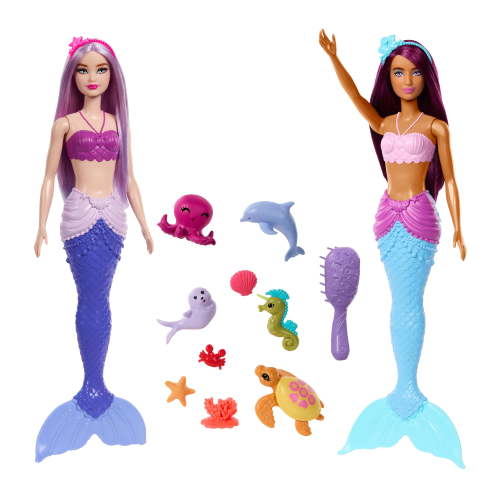 Barbie Mermaid Dolls 2-Pack with Sea Animals Including Dolphin, Otter, Seahorse & Ocean Accessories