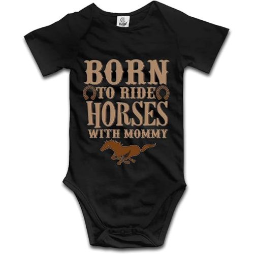 DOQOSESHY Born to Ride Horses with Mommy Baby Bodysuit Short/Long Sleeve Jumpsuit Rompers