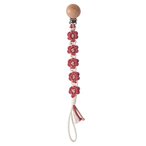 Symbolife Pacifier Clip for Boys Girls Floral Daisy Macrame Paci Clip Pacifier Holder Leash Boho Wooden Clips Handmade Braided Cotton Binky Clips