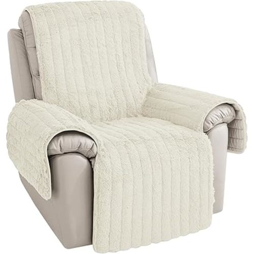 RBSC Home Plush Recliner Slipcover Chair Covers Artificial Wool Lazy Boy Cover Quilted Cover for Recliner Chairs and Furniture (Ivory, 30")