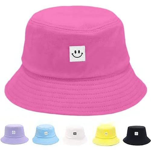 Kids Sun Hat Smile Face Bucket Hat for Girls Boys Summer Sun Protection Cotton Unisex Beach Cap
