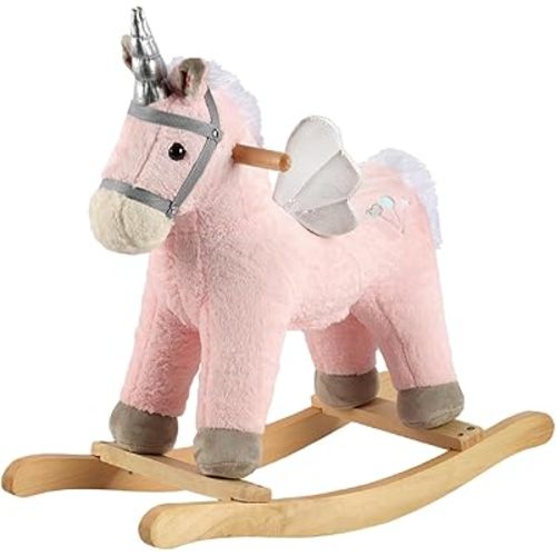 Rocking Horse, Plush Stuffed Animal Rocker with Realistic Sound,Animal Ride on, Home Decor,Pink Pegasus/Unicorn/Pony,CPC Certified