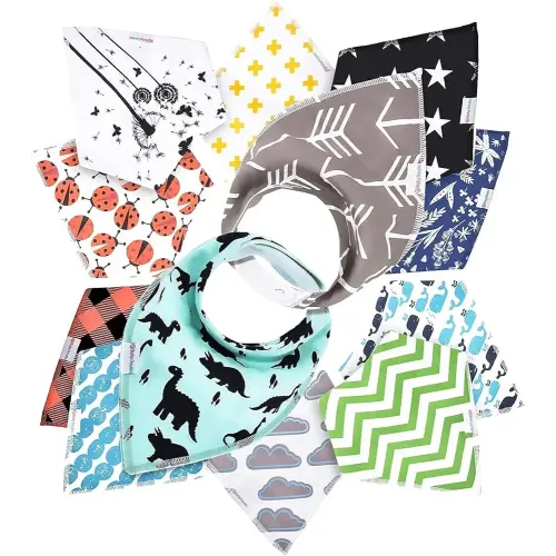 Baby Bandana Bibs 12 Pack - Organic Baby Bib for Boy and Girls, Soft and Stylish Drool Bibs for Teething and Drooling, Ultra Absorbent for Unisex