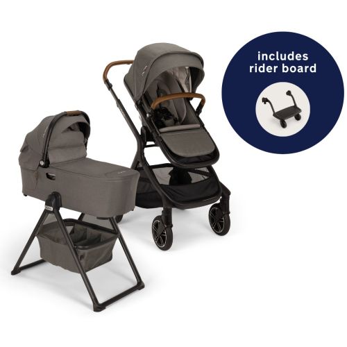 Nuna DEMI Next Stroller with Rider Board + DEMI Next Bassinet with Stand Bundle - Granite