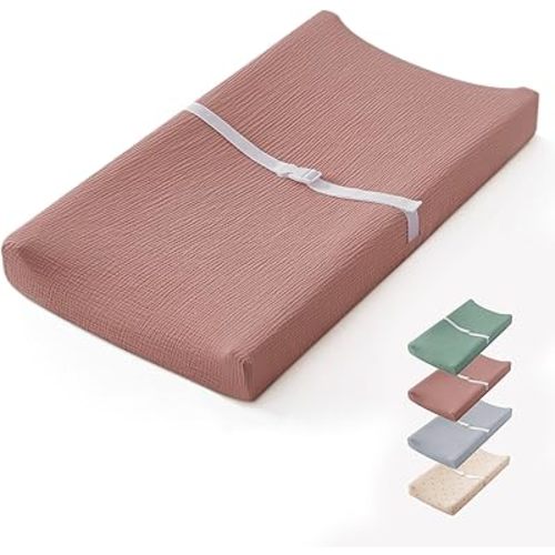 Blissful Diary Muslin Baby Changing Pad with Waterproof Lining Foam, Diaper Changing Table Pad with Cover for Dressers (Dusty Pink, Rectangular)