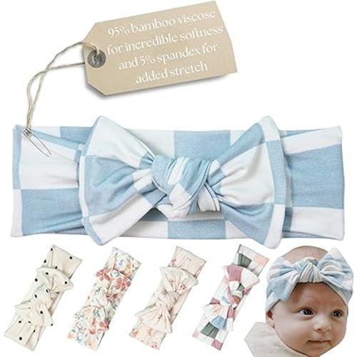 Baby Girl Bows and Headbands - (Blue checkers)