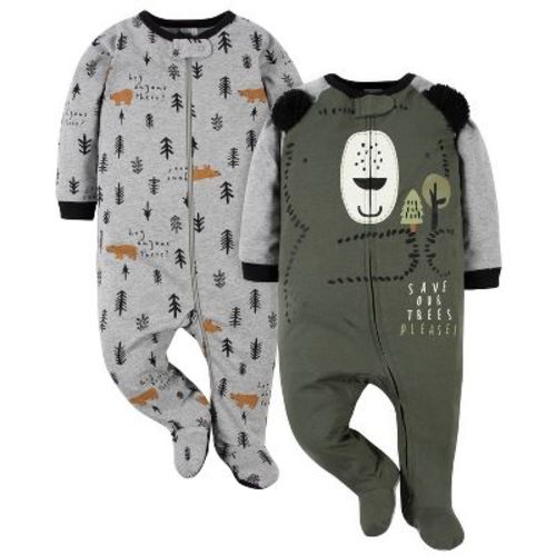 Gerber Baby Boys' Snug Fit Footed Cotton Pajamas - Fox - 6 Months - 2-Pack