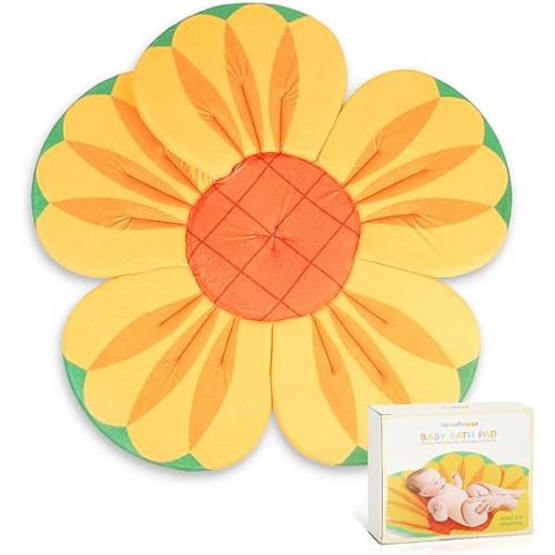 Baby Bath Seat for Infant Bathtub Sink, Non-Slip Flower Bathtub for Infants 0-6 Months, Soft Baby Sink Bath Cushion for Babies Bath Time, Newborns Bath Essentials Must Haves-Sunflower