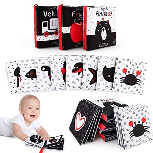 beetoy Baby Books 0-6 Months, High Contrast Baby Toys Black and White Baby Book, Crinkle Soft Books for Babies Tummy Time Cloth Book, Newborn Toys Infant Toys 0 3 6 Months