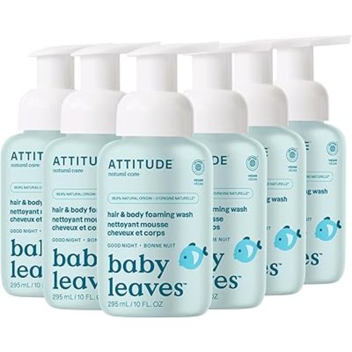 ATTITUDE 2-in-1 Hair and Body Foaming Baby Wash, EWG Verified Shampoo Soap, Dermatologically Tested, Made with Naturally Derived Ingredients, Vegan, Good Night, 10 Fl Oz (Pack of 6)