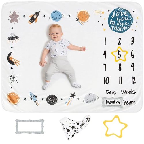 Luka & Lily Baby Milestone Blanket - Ultra Soft Fleece Monthly Milestone Blanket for Baby Girl and Boy - Perfect for Baby's First Year Growth Chart - Monthly Baby Milestone - Outer Space - 60"x40"