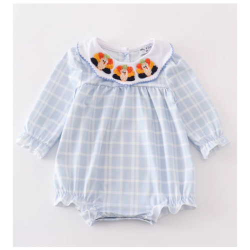 Blue thanksgiving turkey french knot girl bubble