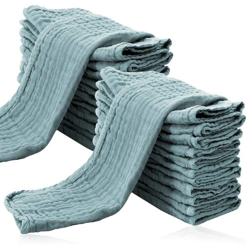Cute Castle 24 Pack Muslin Burp Cloths for Baby - Ultra-Soft 100% Cotton Baby Washcloths - Large 20'' by 10'' Super Absorbent Milk Spit Up Rags - Burpy Cloths for Unisex, Boy, Girl -Dark Green