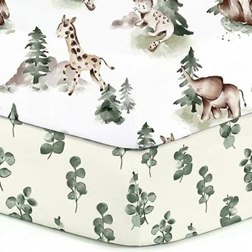 Pack n Play Sheets, BROLEX 2 Pack Mini Crib Sheets,Stretchy Portable Fitted Playard Sheet Set, Convertible Playard Mattress Cover,Ultra Soft Breathable Material,Animal & Kingdom