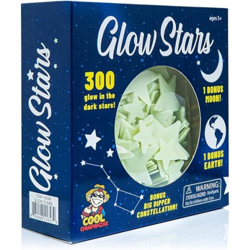 300 Count Glow Stars; Glow in The Dark Stars for Ceiling, Ceiling Stars, Glowing Stars for Ceiling Include Bonus Moon, Earth & Big Dipper Constellation (300 Stars)