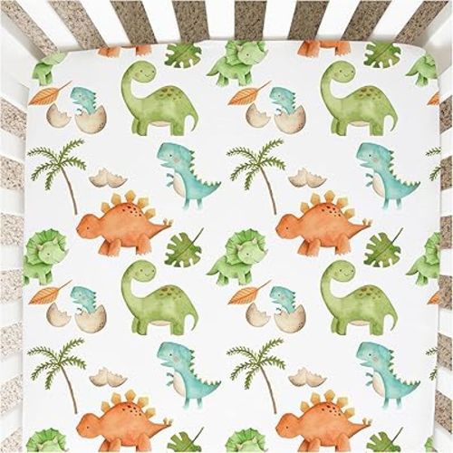 Buttery Soft Rayon Baby Crib Sheets Girl and Boy - Infant Shower Gift - Standard Crib Sheets - Fitted & Breathable Crib Mattress Sheet - Toddler Sheet 52 x 28 x 7 inches (Dino)