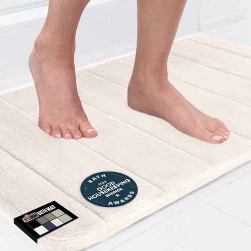 GORILLA GRIP Memory Foam Bath Mat, Soft Absorbent US Designed Bathroom Rug, Gripping Dots Machine Washable Bathmat, Cushioned Floor Mats, Shower Sink Rugs Room Décor Accessories, 30x20 Cream