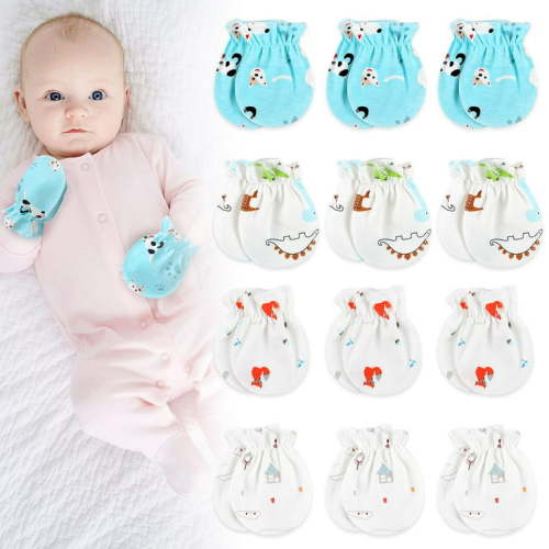 Deago 12 Pairs Newborn Baby Cotton Mittens No Scratch Gloves Unisex Newborn Mittens for Baby Boys Girls 0-6 Months