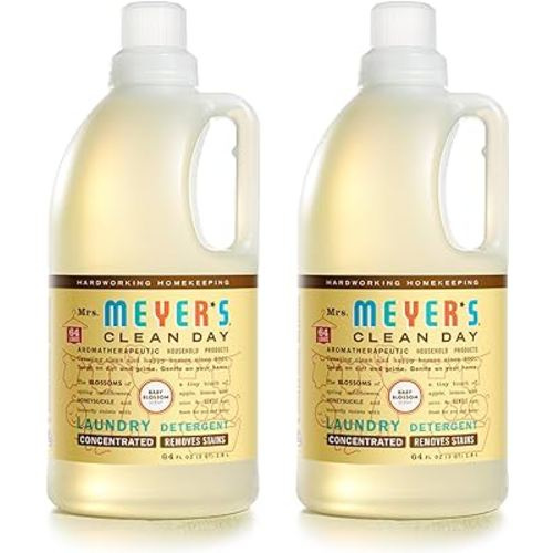 MRS. MEYER'S CLEAN DAY Baby Laundry Detergent Liquid, Infused with Essential Oils, Baby Blossom, 64oz - Pack of 2 (128 Loads)