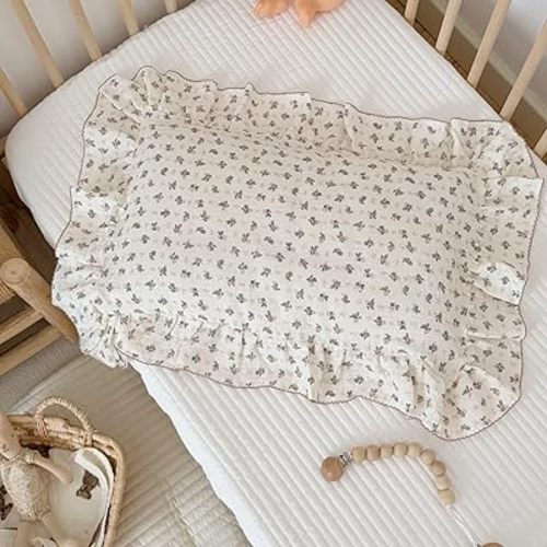 BuLuTu Chic Bellflower Pink Toddler Pillowcase with Ruffles Pillow Cover for Boys Girls 1 2 3 4 5 6 Years Old, Soft Breathable Muslin Cotton Pillow Case for Crib Cot Cradle, 14"x20", 1 pc