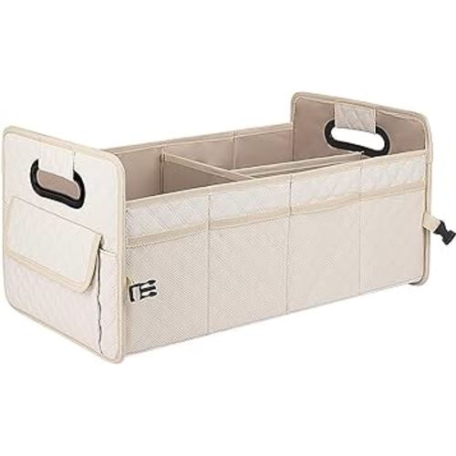 JiatuA Car Trunk Organizer for SUV, Car Storage Organizer Collapsible Multi Compartment Container Box, Adjustable Car Accessories for Women/Men, Large Beige