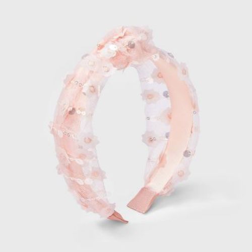 Girls' Sequin Flower and Top Knot Headband - Cat & Jack™️: Fashion Accessory, All Hair Types