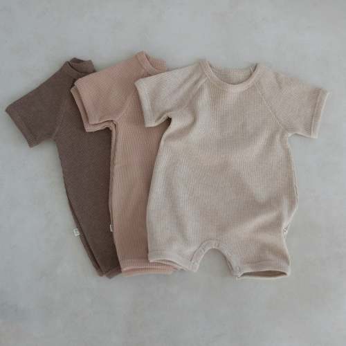 Baby Waffle Short Sleeve Romper (3-6m)- Pink