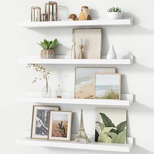 Picture Ledge Shelf, Floating Shelves Set of 4, 24 Inches Long Large Nursery Book Shelves for Toys Storage, Kids Bookshelf Wall Mounted for Living Room Bedroom Decor Books Photo Frames, White