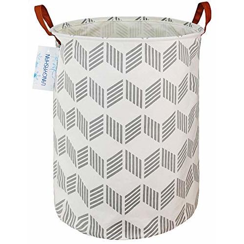 LANGYASHAN Laundry Basket Canvas Fabric Collapsible Organizer Basket for Storage Bin Toy Bins Gift Baskets Bedroom Clothes Children Nursery Hamper (Gery Wave)
