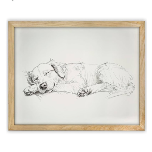 Happy Dreams - Golden Retriever Sketch 11x14 Unframed Print, Minimalist Dog Wall Art, Sleeping Dog Line Drawing, Neutral Aesthetic Pet Art, Modern Animal Wall Decor, Nursery & Kids Room Décor