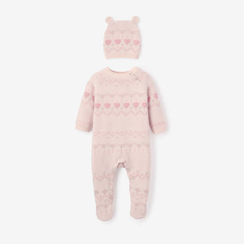 Love Fairisle Jumpsuit + Hat Set 2pc PINK / 0-3M