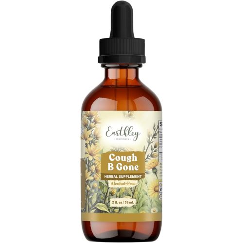 Earthley Wellness, Cough-B-Gone, Organic Herbal Formula, Alcohol-Free Herbal Tincture for Kids (6 Months+) & Adults, Cold and Cough Remedy, 12+ Month Supply (2oz Glass, Kids, 1200 doses)