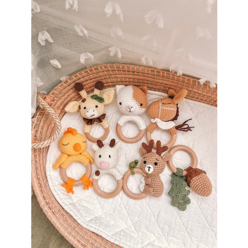 Personalized Crochet Baby Rattle, Baby Gift, Baby Shower Toy, Wooden Rattle, Montessori Toy, Baby Rattle, Organic Toy, Crochet Animal - Etsy