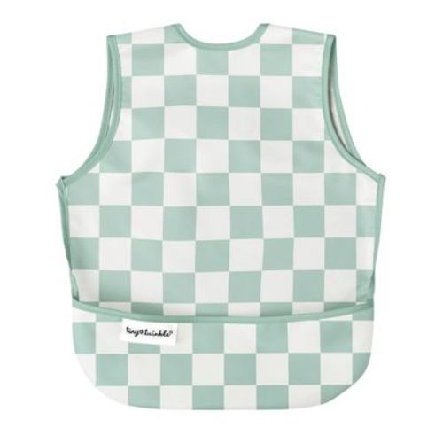 Tiny Twinkle Mess-proof And Waterproof Baby Bib/apron, Machine Washable And Bpa-free (green Checkers, Small 6-24 Months)