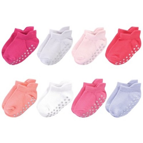 Touched by Nature Baby and Toddler Girl Organic Cotton Socks with Non-Skid Gripper for Fall Resistance, Solid Pink Coral, Size: 6-12 months