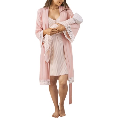 Maternity Hospital Pack Nursing Nightgown, Robe & Baby Wrap, Medium, Pink