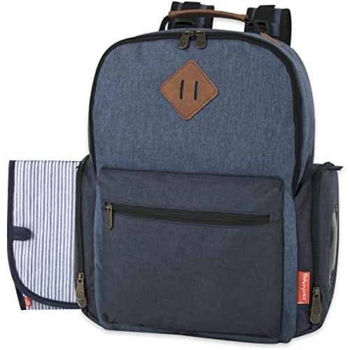 Fisher-Price Multi-Pocket Multifunction Baby Essentials Travel Diaper Bag Backpack with Matching Changing Pad, Insulated Bottle Pocket, Wipes Case and Stroller Straps in Large Unisex Blue River