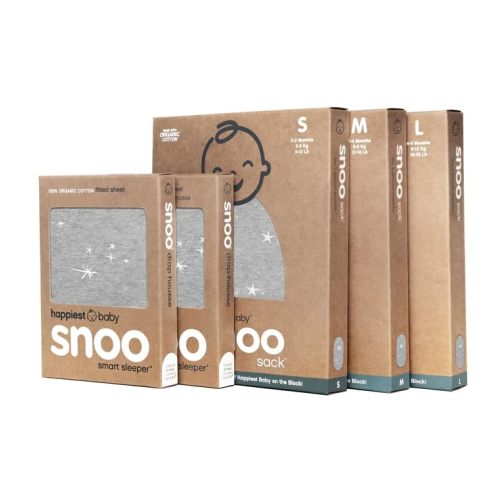 Happiest Baby The Big Bundle 100% Organic Cotton - Includes 3 SNOO Sacks and 2 SNOO Bassinet Fitted Sheets (Graphite Stars)