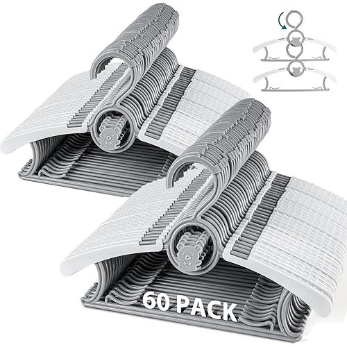 Baby Hangers 60 Pack Kids Hangers-Extendable Adjustable Non-Slip Plastic Kid Hangers for Closet,Stackable Baby Clothes Hangers for Toddler Kids Children Infant Teen,Grey Bear Toddler Hangers