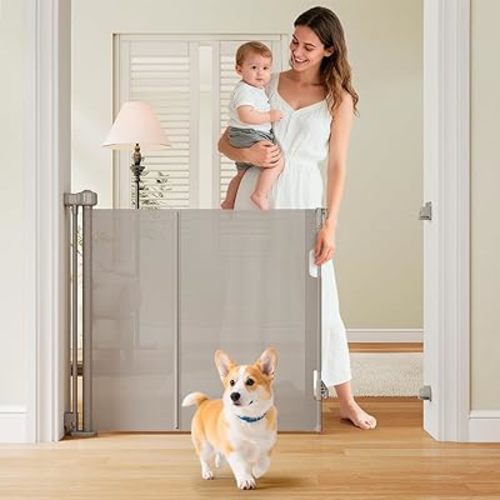 One-Hand Operation Retractable Baby Gates, 71 inch Retractable Gate with Reinforced Strip Design to Prevent Crawling Through, 6 FT Retractable Dog Gate for Stairs, Doorways, Hallways