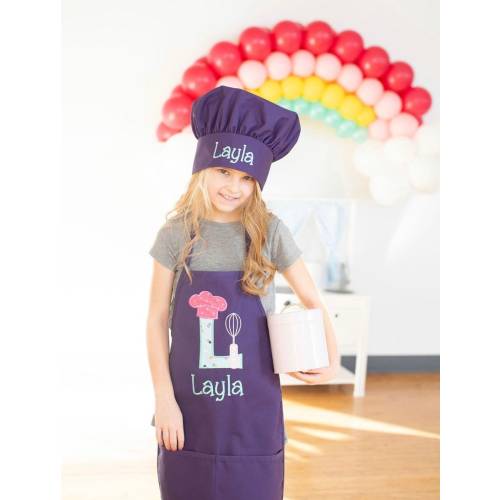 Personalized Kids Apron with Matching Chef Hat, Girls Apron, Embroidered Apron, Girls Apron, Kids Apron and Chef Hat, Kids Apron