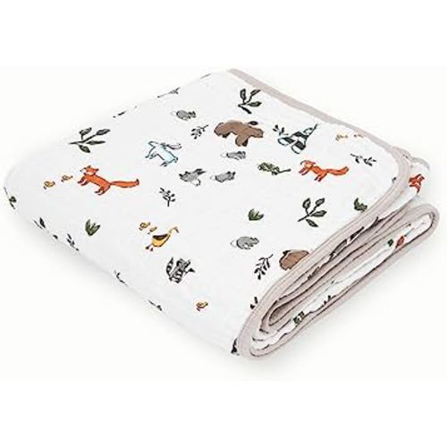 Little Unicorn – Forest Friends Cotton Muslin Quilt Blanket | 100% Cotton | Super Soft | Babies and Toddlers | Large 47” x 47” | Machine Washable