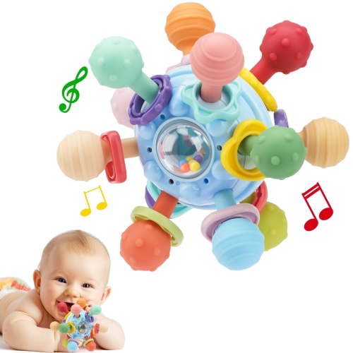 MANGOBOB Sensory Teething Toys - Silicone, Teething, Montessori Learning, Developmental, Soft, Blue
