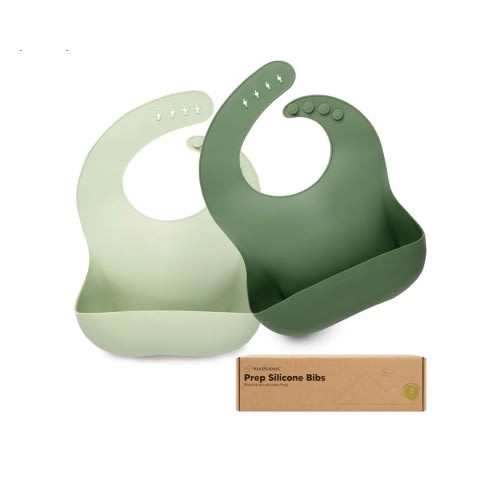 KeaBabies 2-Pack Silicone Baby Bibs for Eating - Sturdy Food-Grade Silicone Bibs for Babies Girl, Boy, Large Food Catcher, Clean & Put On Easily, Waterproof Toddler Feeding Essentials (Forest)