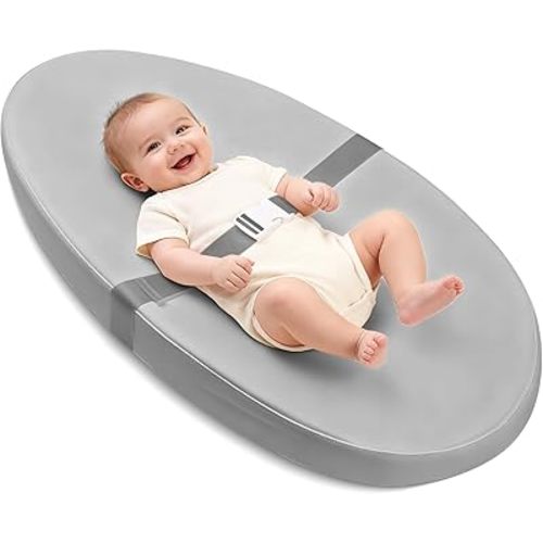 Baby Changing Pad for Dresser, with Wipeable Waterproof PU Cover, Contoured Diaper Changing Pad with Non-Slip Safety Belt, Portable Lightweight Changing Mat with Cushioned Foam, Grey