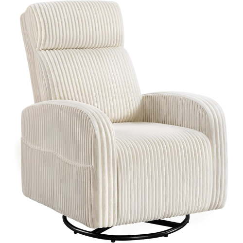 SgoodS 360° Swivel Glider Chair for Nursery, Rocking Chair Nursing Chair with Side Pockets, Corduroy Glider for Living Room with High Back Beige