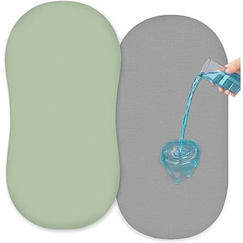 FIOBEE Baby Bassinet Sheets for Girls Boys 2 Pack Waterproof Bassinet Mattress Elastic Fitted Crib Sheets Universal Fit for Hourglass Oval and Rectangle Bassinet Sheet, Dark Gray & Bean Green